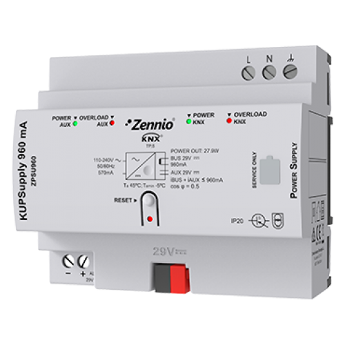 Блок питания KNX 960mA. Fuente de alimentación universal KNX 960mA con 29VDC auxiliar арт. ZPSU960