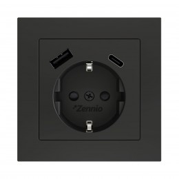 ZS55 – Schuko socket with USB C + A накладка на розетку 55 x 55 mm чёрная арт. ZS55CSC2USA