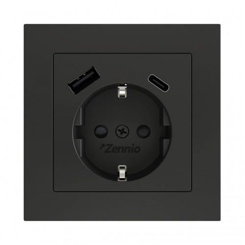 ZS55 – Schuko socket with USB C + A накладка на розетку 55 x 55 mm чёрная арт. ZS55CSC2USA