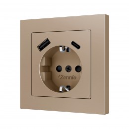 ZS55 – Schuko socket with USB C + A накладка на розетку 55 x 55 mm шампань арт. ZS55CSC2USC