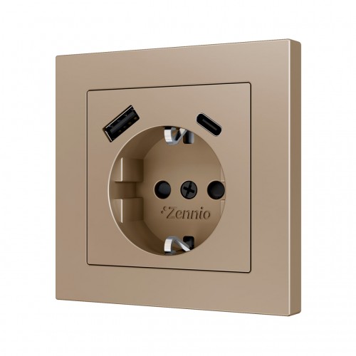 ZS55 – Schuko socket with USB C + A накладка на розетку 55 x 55 mm шампань арт. ZS55CSC2USC