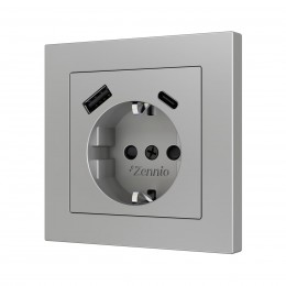 ZS55 – Schuko socket with USB C + A накладка на розетку 55 x 55 mm серый арт. ZS55CSC2USS