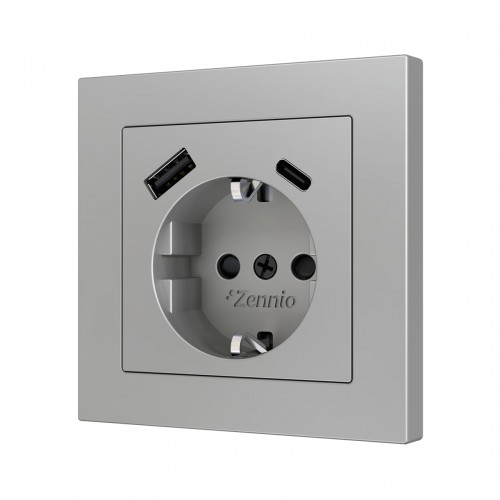 ZS55 – Schuko socket with USB C + A накладка на розетку 55 x 55 mm серый арт. ZS55CSC2USS