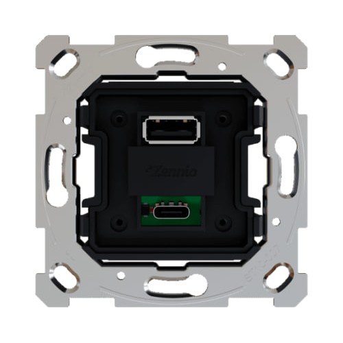 Zennio ZSI2UCA ZS55/ZS70. Двойной USB-модуль для зарядки (C+A) - 5 В / 3,5 А (без крышки)