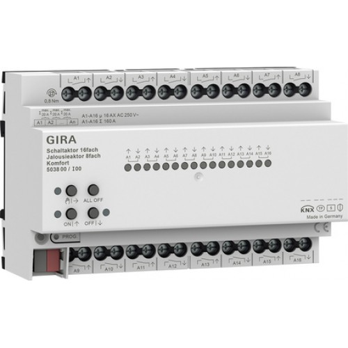 GIRA 503800 Коммутатор KNX, 16-местн., 16 A/исполнительное устройство жалюзи, 8-местн., 16 А, Komforture арт. 503800