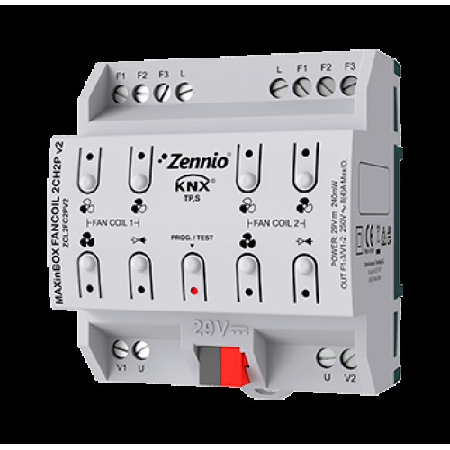 Zennio ZCL2FC2PV2 Контроллер фанкойла для 2-х блоков 2-трубных фанкойлов MAXinBOX FANCOIL 2CH2P v2 арт. ZCL2FC2PV2