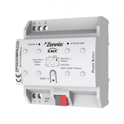 Zennio ZN1PS-640MPA230 Блок питания KNX 640mA со вспомогательным блоком питания 29VDC. Vin: 230VAC арт. ZN1PS-640MPA230