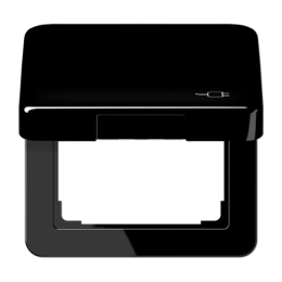 Coperchio a cerniera con simbolo "presa" per prese e apparecchi con mascherina 50 x 50 mm, nero арт. CD590KLSOCSW