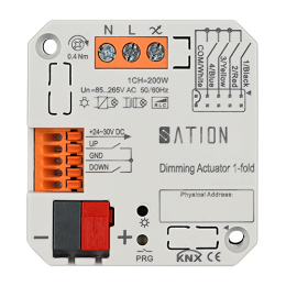 Диммер KNX 1-канальный, 200Вт, 4 входа сухих контактов, установка времени диммирования, определение тока, управление сценами, задержка на вкл./выкл., предупреждение и защита от перегрева, установка в монтажную коробку