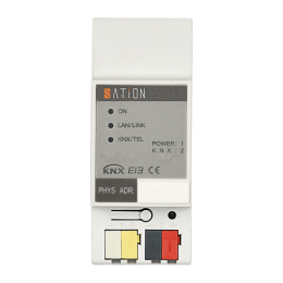 Интерфейс данных KNX-IP, поддержка автоматического определения и настройки скорости передачи данных по сети (10/100 Мбит). Фильтрация/пропуск или блокировка  групповых сообщений, мониторий KNX сообщений на шине, на DIN рейку