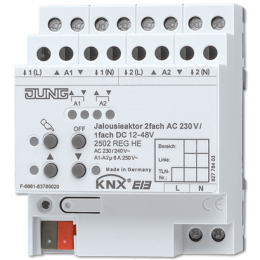 KNX 2-канальный 230V AC привод жалюзи, 1-канальный 12-48V DC арт. 2502REGHE