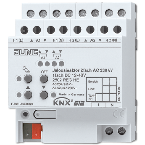 KNX 2-канальный 230V AC привод жалюзи, 1-канальный 12-48V DC арт. 2502REGHE