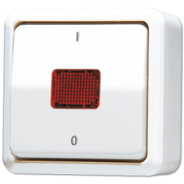 Switch di controllo a bilanciere 10 AX 250 V~ con lampada fluorescente art. 90 e uscita luce arancione art. N. 33O, Switch 2 P, bianco alpino арт. 602KOAWW