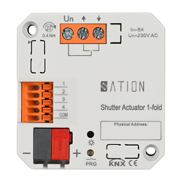 Актуатор жалюзийный KNX 1-канальный, 6A @230В~, 4 входа сухих контактов, задержка вкл./выкл., управление сценами, ручное управление, установка расположения при пропадании питания шины  KNX, установка в монтажную коробку